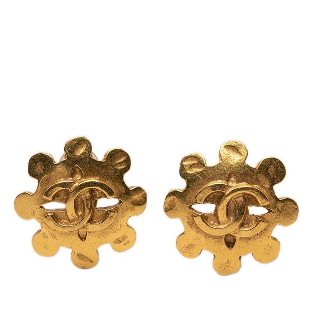 Chanel CC Logo Engraved Gold Plated Clip-On Earrings